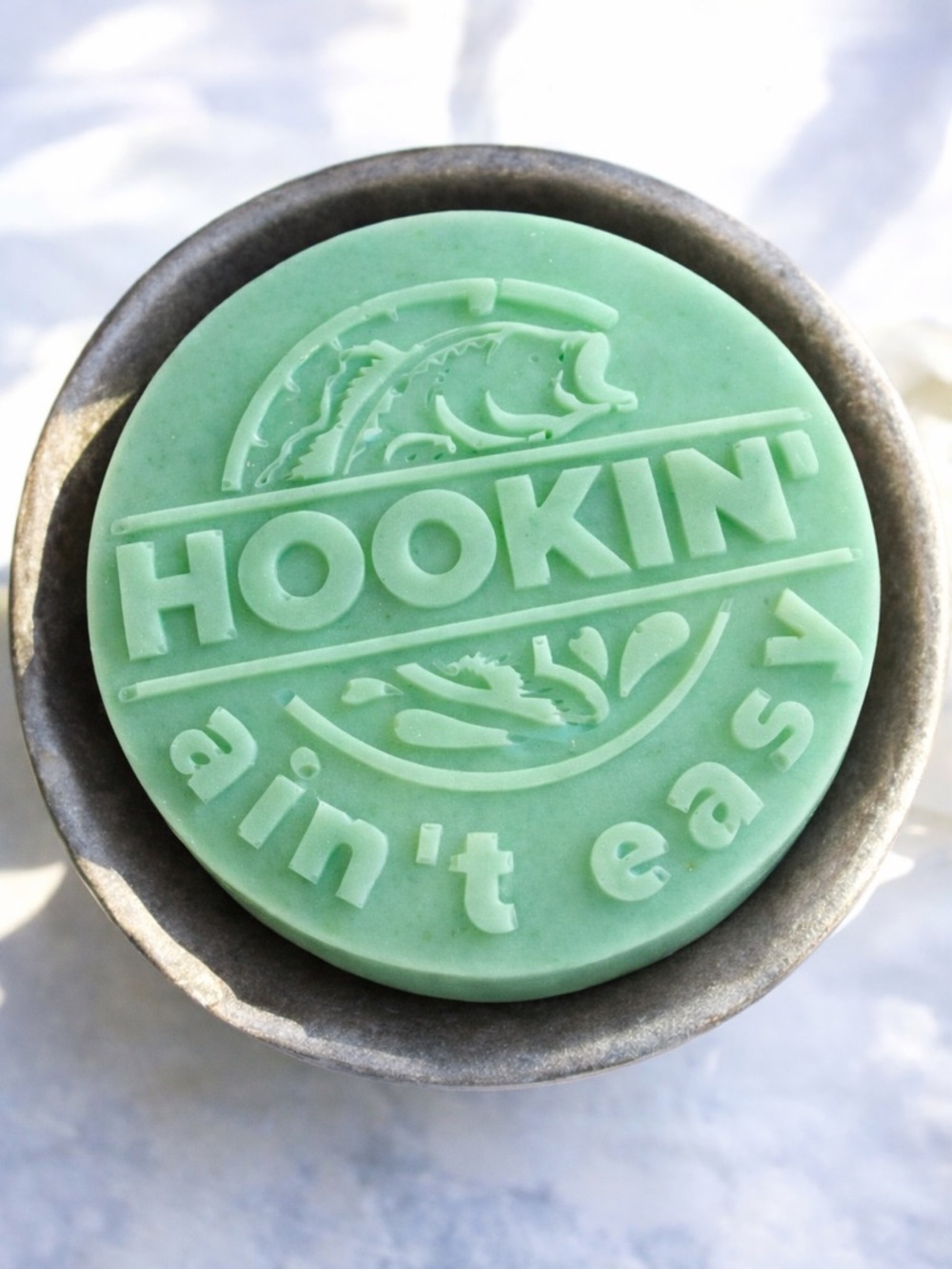 Lemon mint soap Hookin' Ain't Easy fishing 4x4 8oz shea butter based